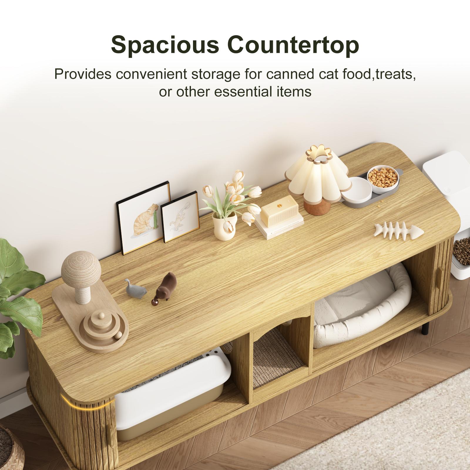 Fluted Hidden Cat Litter Box Enclosure – Modern Wood Furniture with Scratching Pad, Large Indoor Cat House Cabinet Side/End Table for Living Room & Entryway Fluted Hidden Cat Litter Box Enclosure – Modern Wood Furniture with Scratching Pad, Large Indoor Cat House Cabinet Side/End Table for Living Room & Entryway