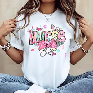 Nurse Graphic Cotton T-Shirt, Casual Style, Crew Neck, Short Sleeve, Regular Fit, Summer Wear, Machine Washable, Do Not Dry Clean, Made in USA