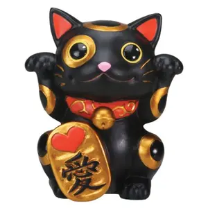 Black Maneki Neko Cat Collector Figurine Japanese Lucky Cat Charm Mao Mao Kitten