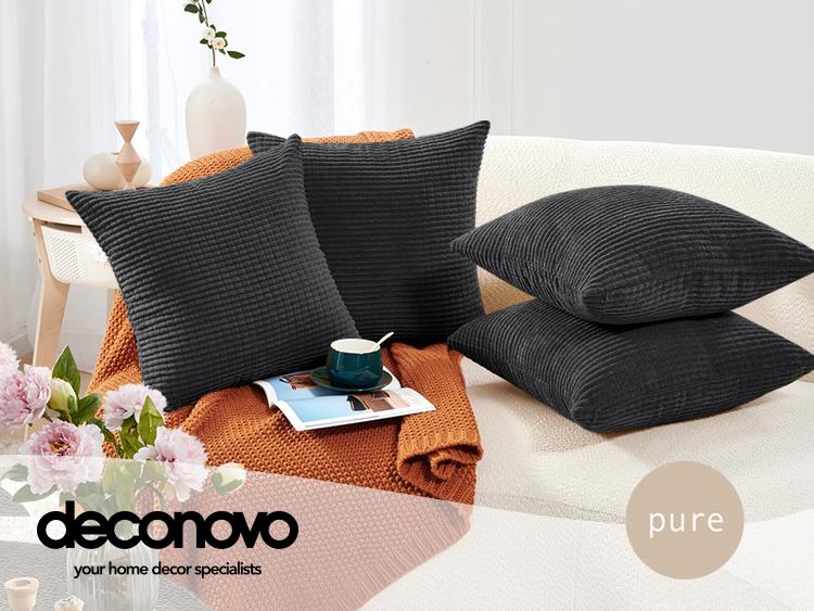 Deconovo 4-Pack Throw Pillow Covers, Soft Corduroy Fabric with Striped Pattern, Perfect for Sofa, Bedroom, and Living Room