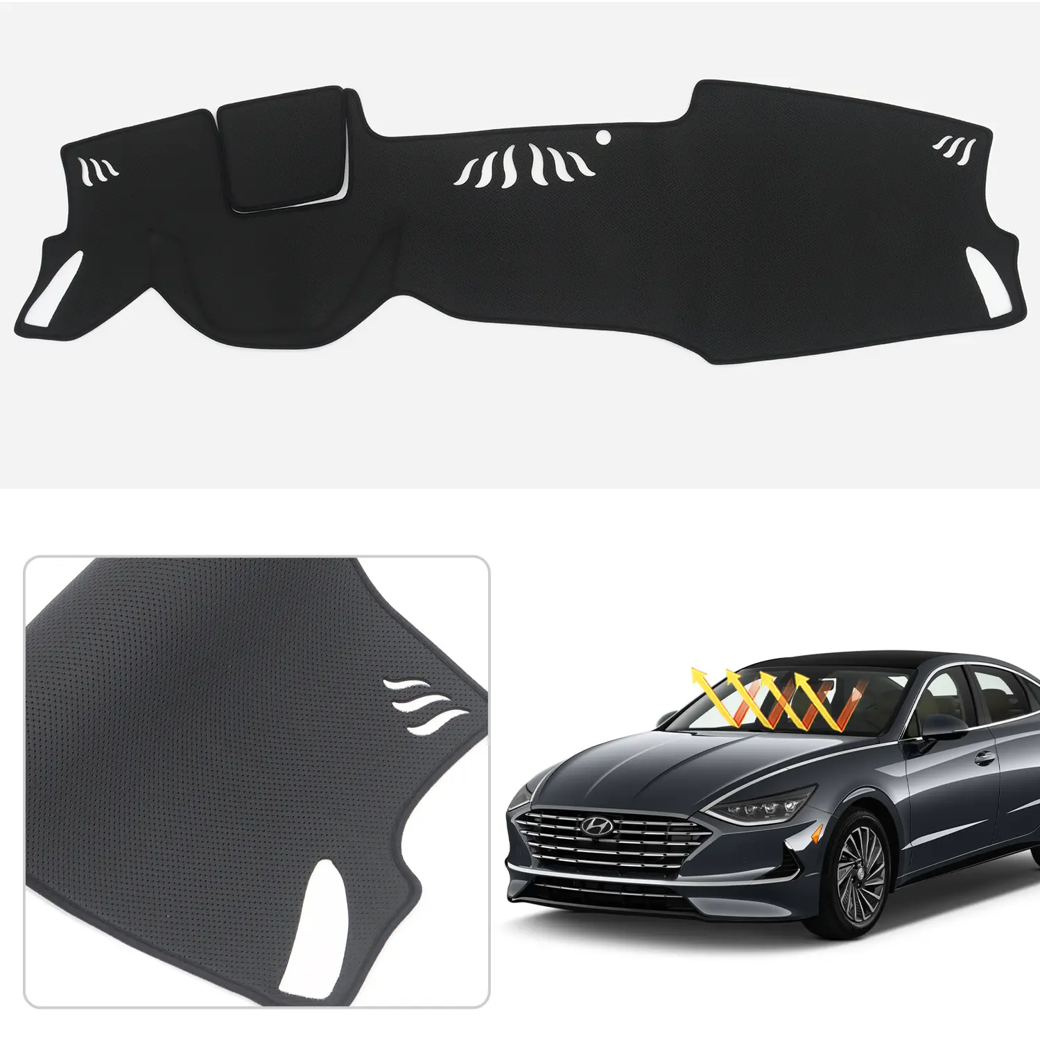 Canvcle Custom Fit Mesh Dash Cover for Hyundai Sonata 2020-2023 Non-Slip UV Protection Anti-Glare Sunshade For 8-inch Touchscreen Black Interior Accessory