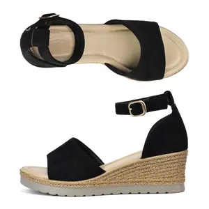 Women's Suede Espadrille Wedge Sandals Ankle Strap Open Toe Platform Heels Springfresh for Summer Party & Vacation