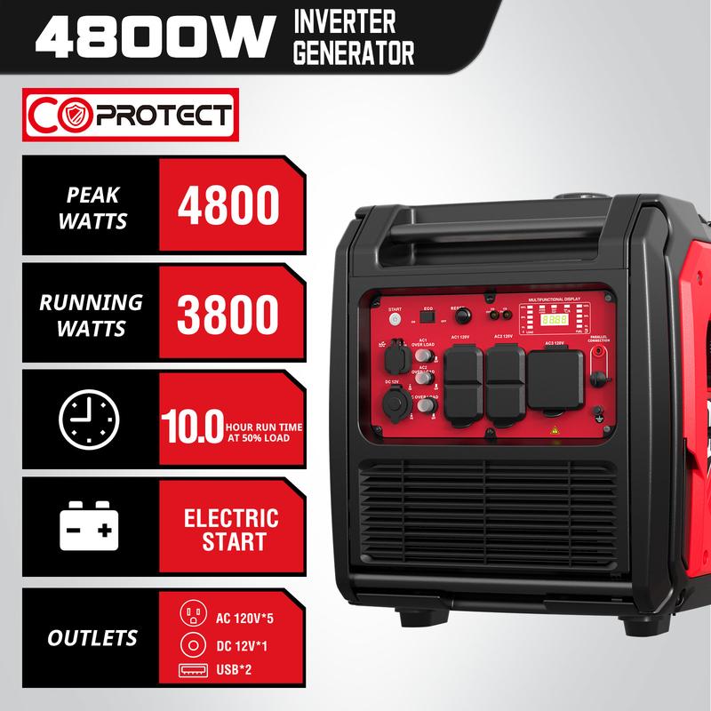 PowerSmart 4800W\3800W Electric Start Portable Inverter Generator, CO Detection,Gas Powered,CO Sensor Technology, RV Ready 30A Outlet, Parallel Capable, Generators for Home Backup Emergency Use Camping, EPA Compliant(PS5046CE)