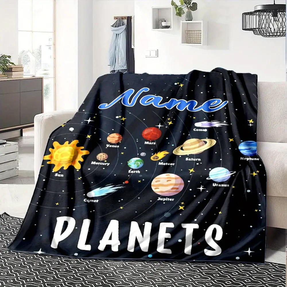 1Pc Customized Space-Themed Soft Warm Planet Blanket - Vibrant Astronomy Solar System, Zodiac Signs, Indoor Bed & Camping Use, Ideal Birthday Gift (Textiles & Soft Furnishings, Bedding & Linens, Blankets & Throws), Indoor/Outdoor