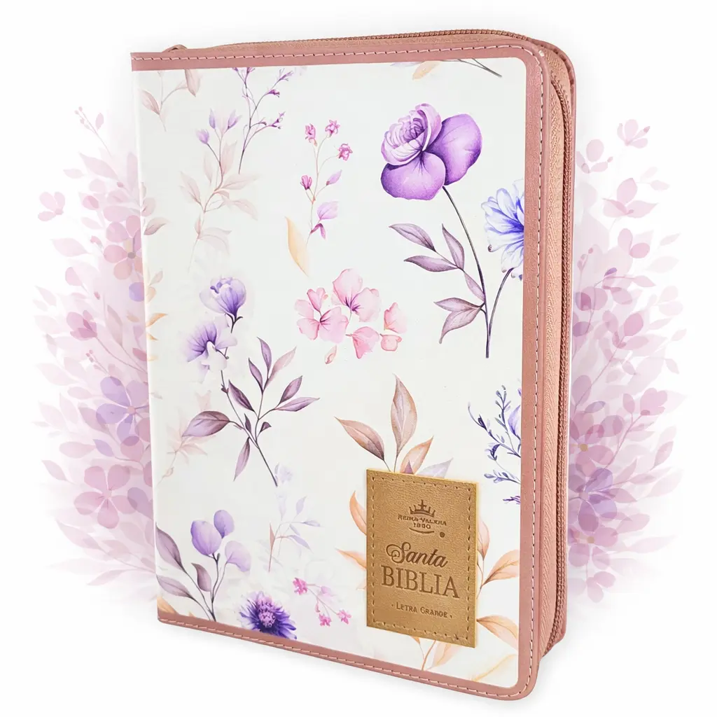 Biblia para Mujer con Cierre Portatil Letra Grande 12 puntos RV1960 imit piel flores blanco con indice y canto floral