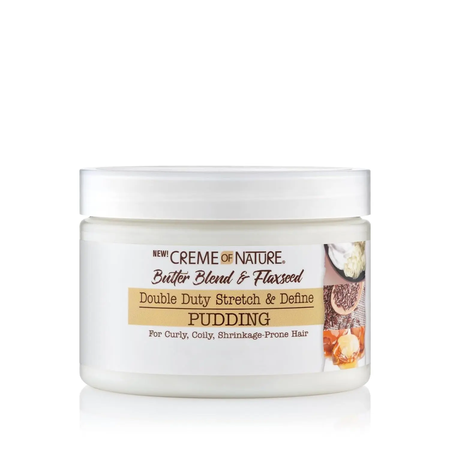 Creme of Nature Double Duty Stretch & Define Pudding, Curl Cream with Flaxseed & Argan Oil for Smooth, Shiny Curly Locks, Anti-Shrinkage & Frizz Control Moisturizer for Natural Hair, 11.5 oz, Shiny Hair, Light, Bouncy Hair