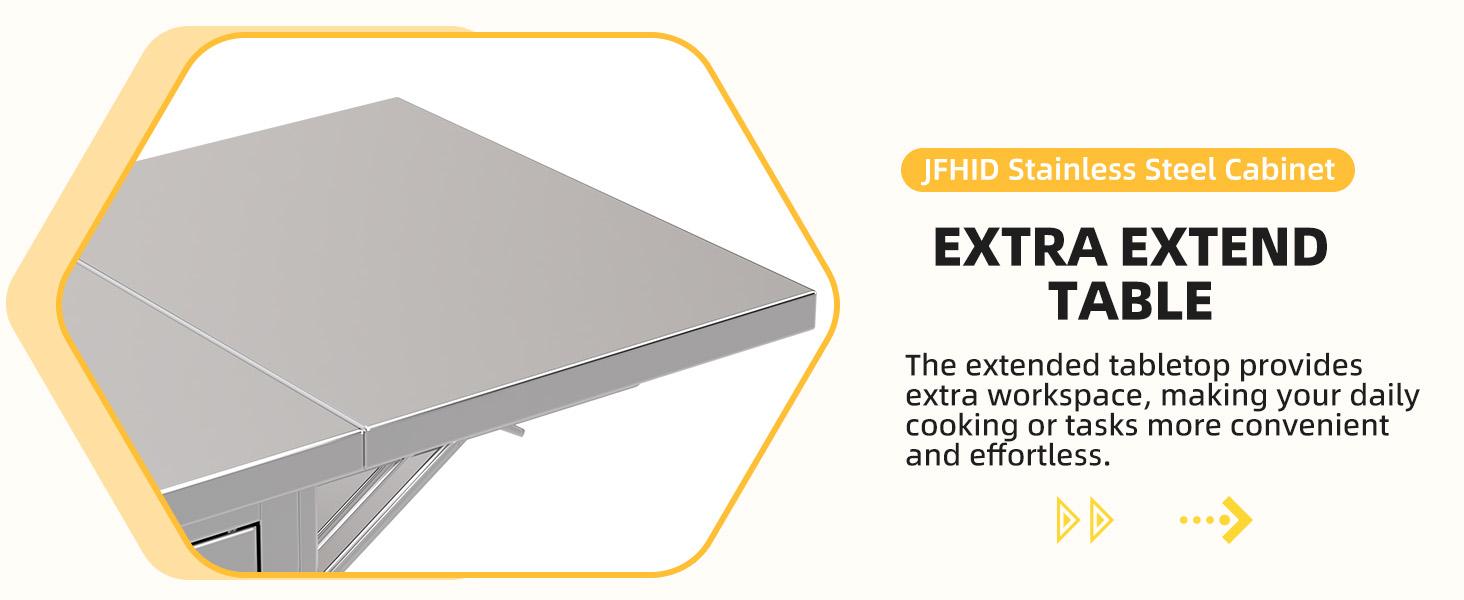 Stainless Steel Kitchen Cabinets, 57"x19.7" Commercial Worktable with Extend Panel & Adjustable Shelf, Heavy-Duty Kitchen Prep Table Workbench for Home, Restaurant, Garage and Hotel