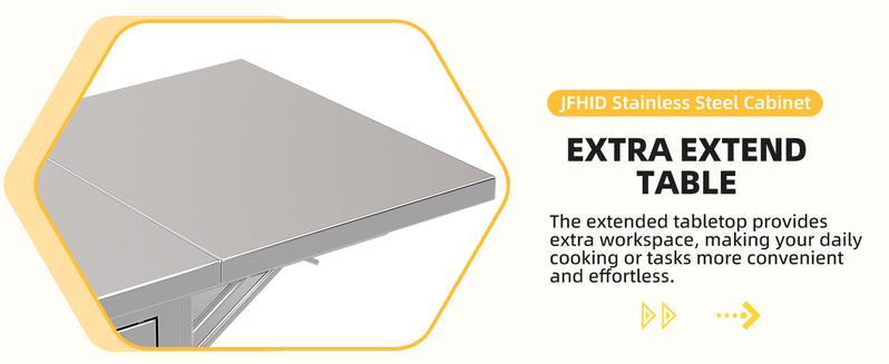 Stainless Steel Kitchen Cabinets, 57"x19.7" Commercial Worktable with Extend Panel & Adjustable Shelf, Heavy-Duty Kitchen Prep Table Workbench for Home, Restaurant, Garage and Hotel