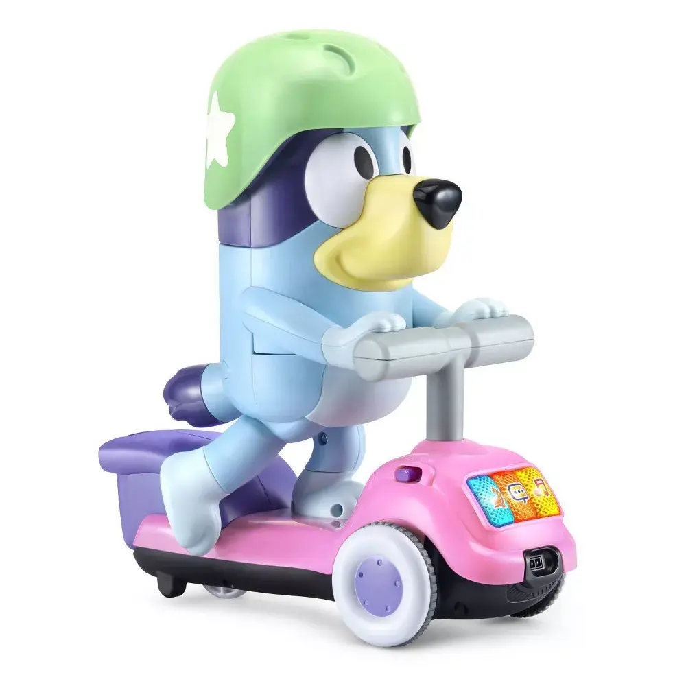 VTech Bluey Scooter Time Interactive Baby Early Education Toy - Cute, 3-6 Years Old Children, 4 AA Alkaline, Lights, Sounds, Songs, Obstacle Games, 11.46x10.35x5.16in, 1.54lbs, Ideal Birthday Gift