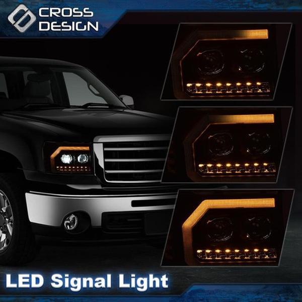 CROSSDESIGN LED DRL Tube Headlights Lamps Fit For 2007-2013 GMC Sierra 1500 2500HD 3500HD