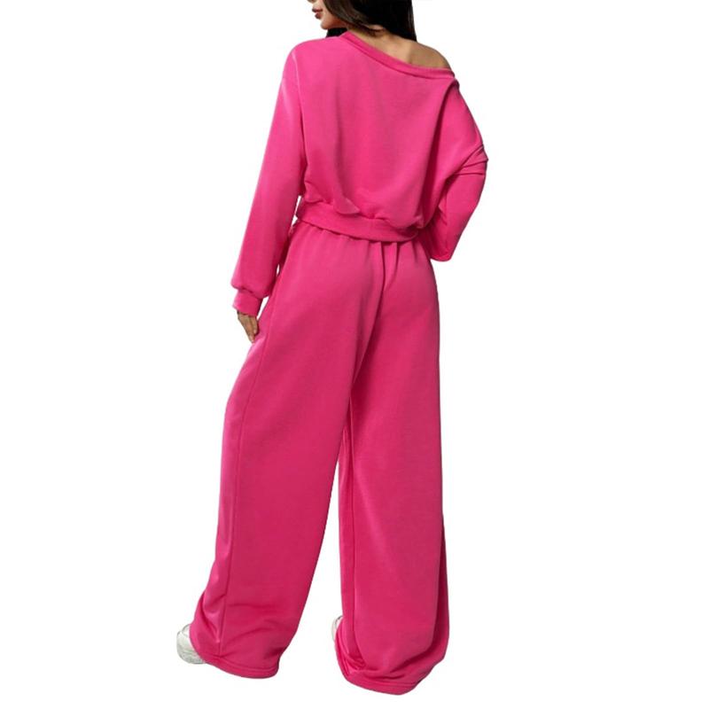 Two Piece Sets for Women Fall Sweatsuits Long Sleeve Off Shoulder Top Wide Leg Sweatpants Lounge Sets Tracksuit