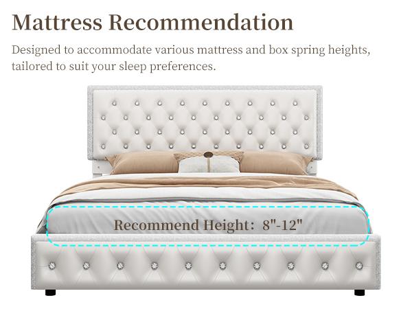 Sibeds Queen Size Bed Frame with Storage Shelf, Storage Drawers and LED Lights, Upholstered Platform Bed with Adjustable Headboard and PU Velvet, No Box Spring Needed, Noise-Free, Easy Assembly