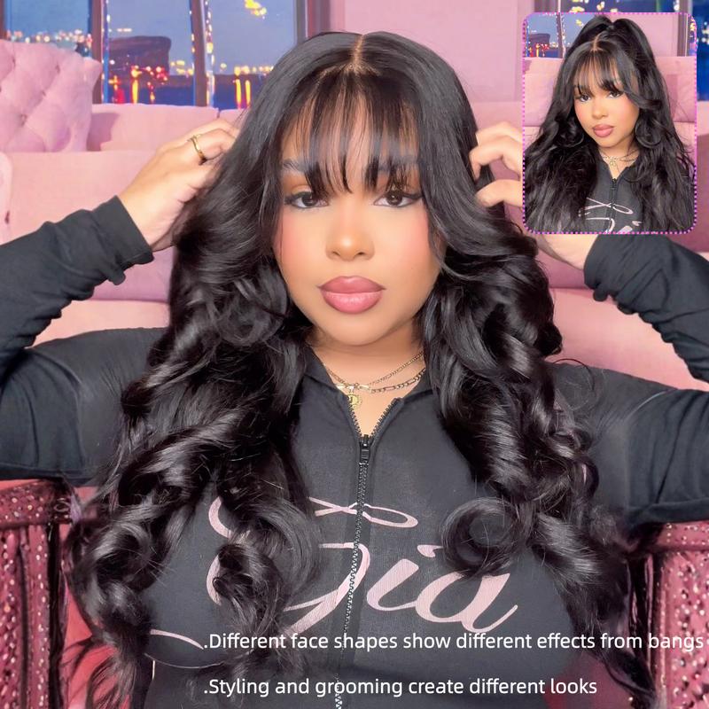 LIVE Sale! 13x4 Pre everything Fluffy Loose Wave Wig with Curtain Bangs Put on and Go Glueless Wig