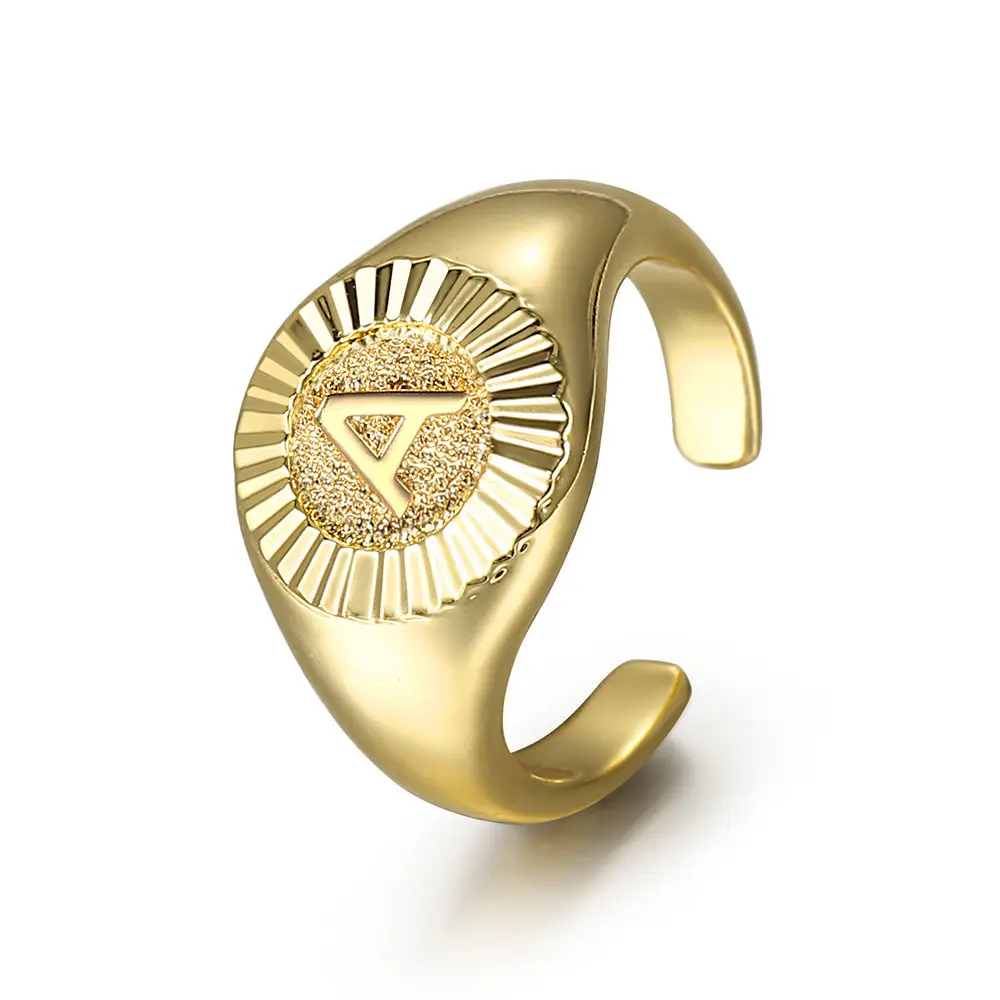 Hermah Initial Rings for Women Girls A-Z Letter Alphabet Signet Name Open Ring Gold Color Round Ring Party Wedding Christmas Gifts