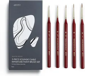 Artify 5 PCs Detail Paint Brushes, 100% Kolinsky Sable Micro Paint Brushes - Master Series, Ultra Fine Tips Paint Brush Set, High Precision for Models/Crafts, Detailing for Watercolor, Gouache & Ink (Red)