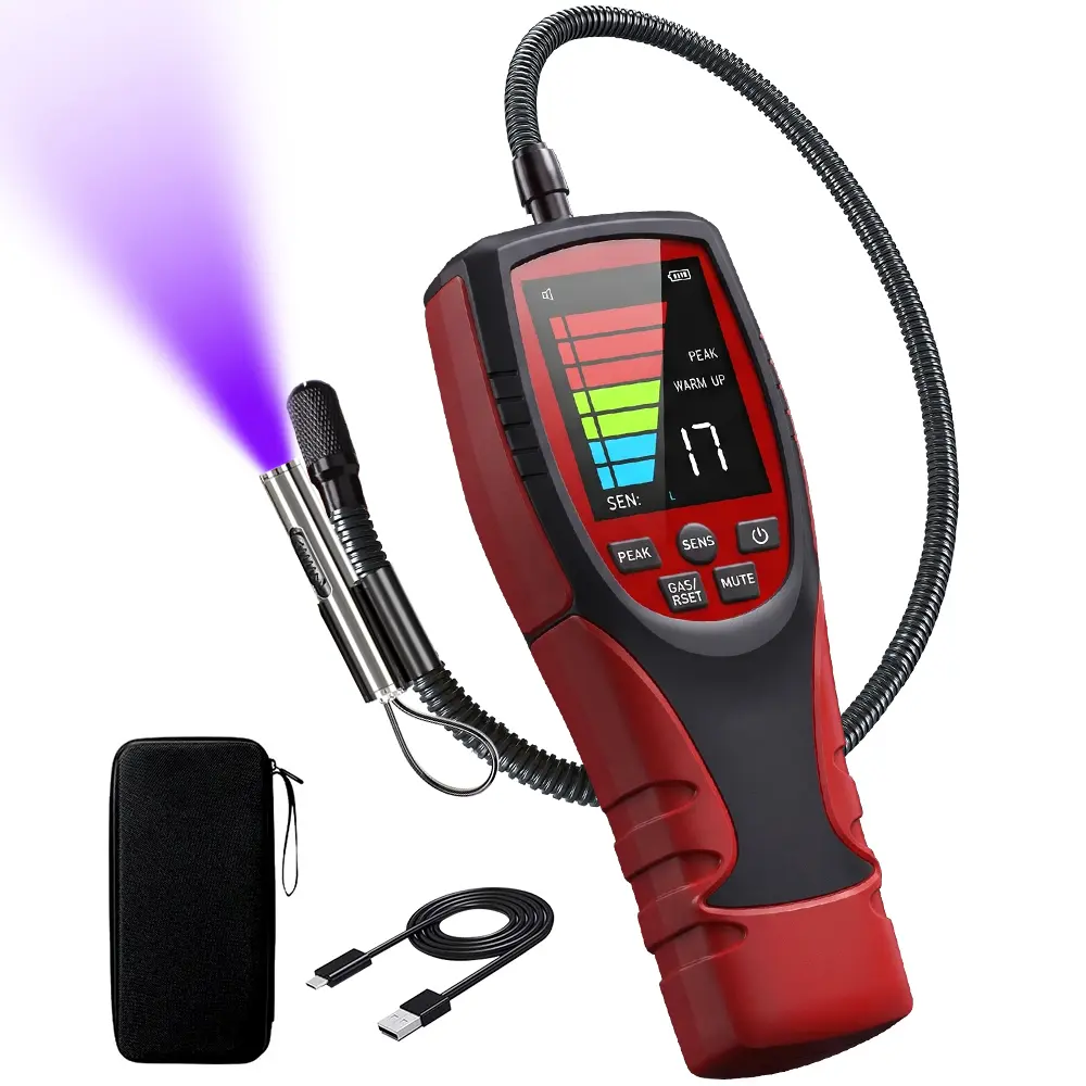 Refrigerant Leak Detector, HVAC Freon Leak Detector for A1 A2L A3 Refrigerants, Gas Leak Detector, 3-in-1, 0.14 oz/yr Sensitivity, 16" Flexible Probe, Rechargeable AC Leak Detector for R454B R32 R410A R290 R600a, Heated Diode Leak Detector