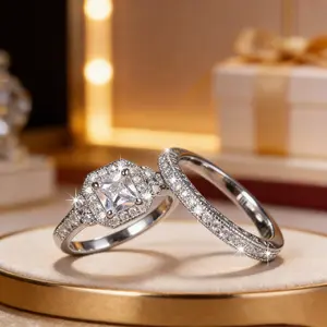 2PCS exquisite wedding ring set with elegant style, eye-catching and dazzling synthetic zirconia details, perfect black and silver options, suitable for couples to wear at weddings or as a Valentine's Day gift to express eternal love