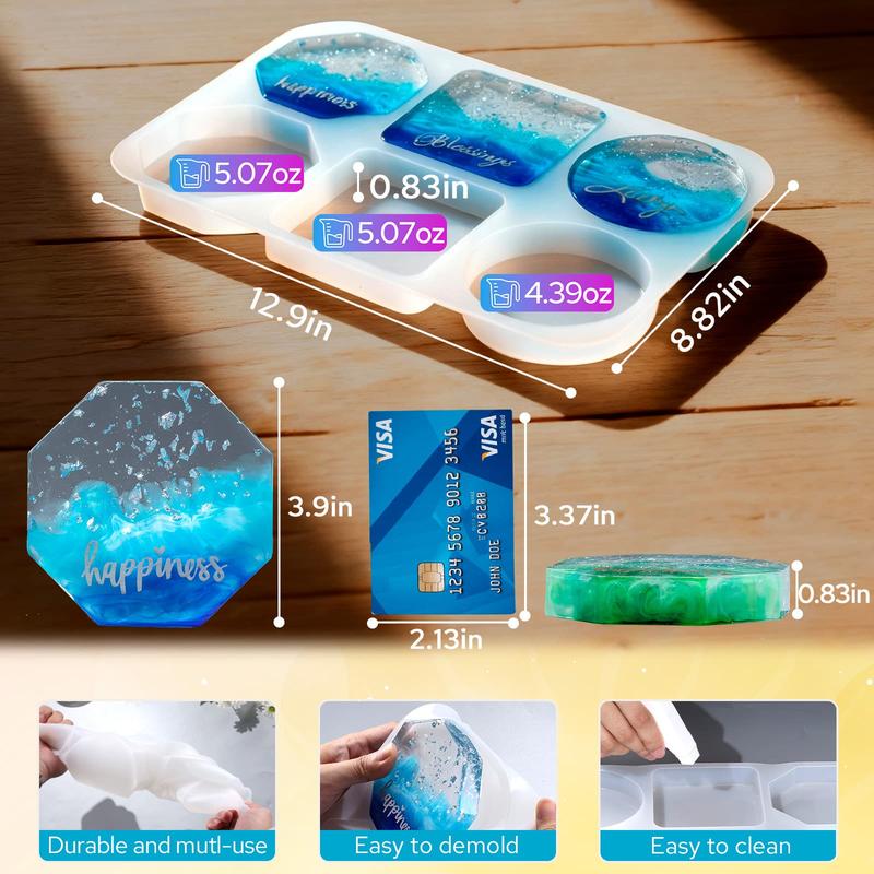Extra Deep Coaster Resin Molds, 6 Cavity Round/Square/Octagon Shape Silicone Molds for Epoxy Resin, Flower Preservation, DIY Art Craft Cup Mats - LETS RESIN Extra Deep Coaster Resin Molds, 6 Cavity Round/Square/Octagon Shape Silicone Molds for Epoxy Resin, Flower Preservation, DIY Art Craft Cup Mats - LETS RESIN