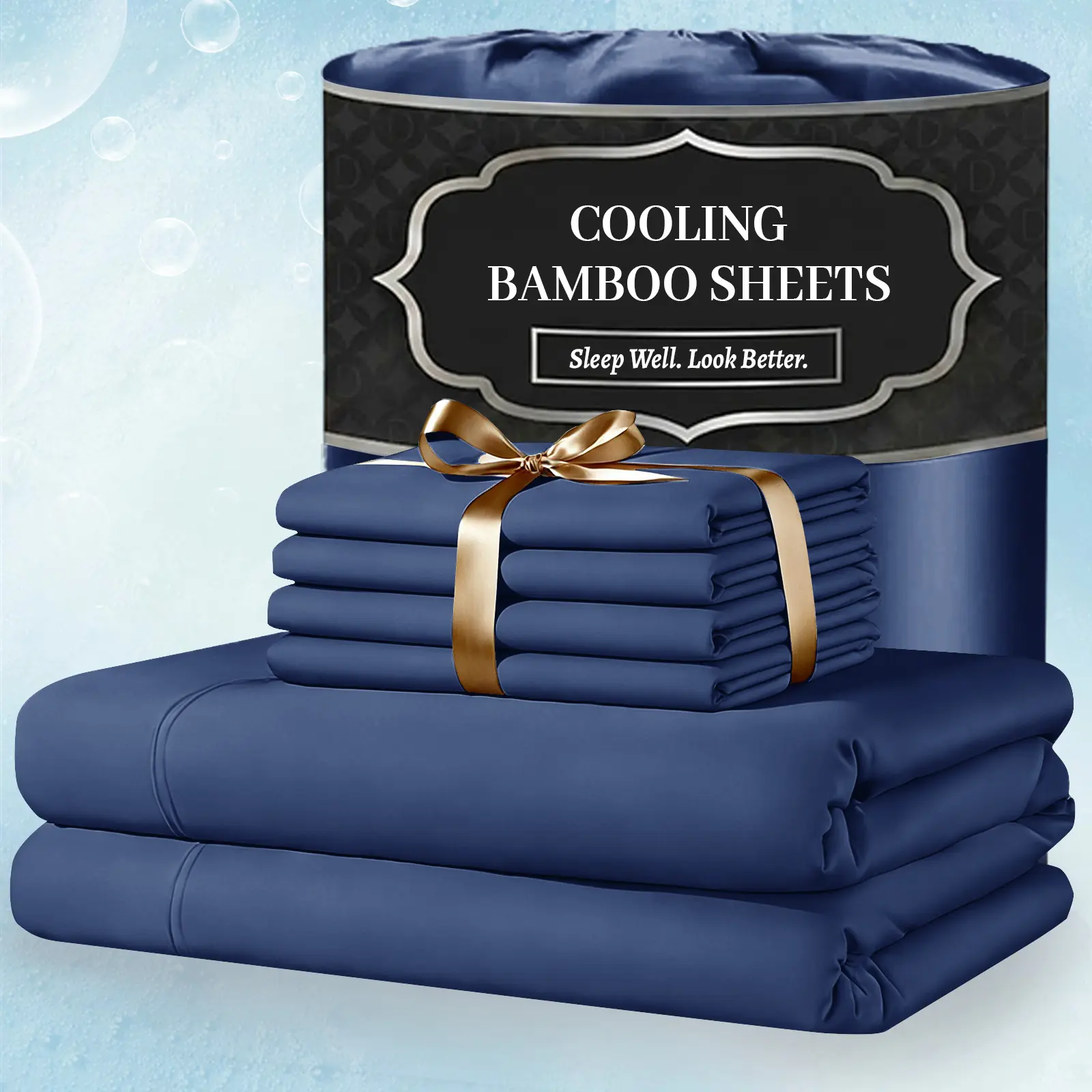 SASTTIE Extra Deep Pocket Bamboo Sheets - 4/6 Pcs Breathable & Cooling Bamboo Bed Sheet Set, Hotel Luxury Fitted Sheet Set, Soft Wrinkle-Free For Extra Deep Mattresses, Room Decor, Twin/Full/Queen/King Size Sheet & Pillowcase Sets