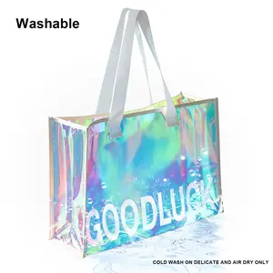 Aidonger Iridescent Clear PVC Beach Tote – Waterproof Jelly Pool Bag for Summer Concert & Travel