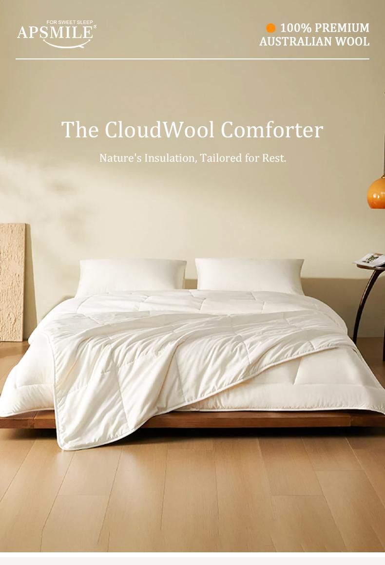 APSMILE Climaloft Hybrid Wool Comforter 100% Organic Cotton, Hypoallergenic Comforter Insert with Tabs, Temperature Regulating All-Season Bedding