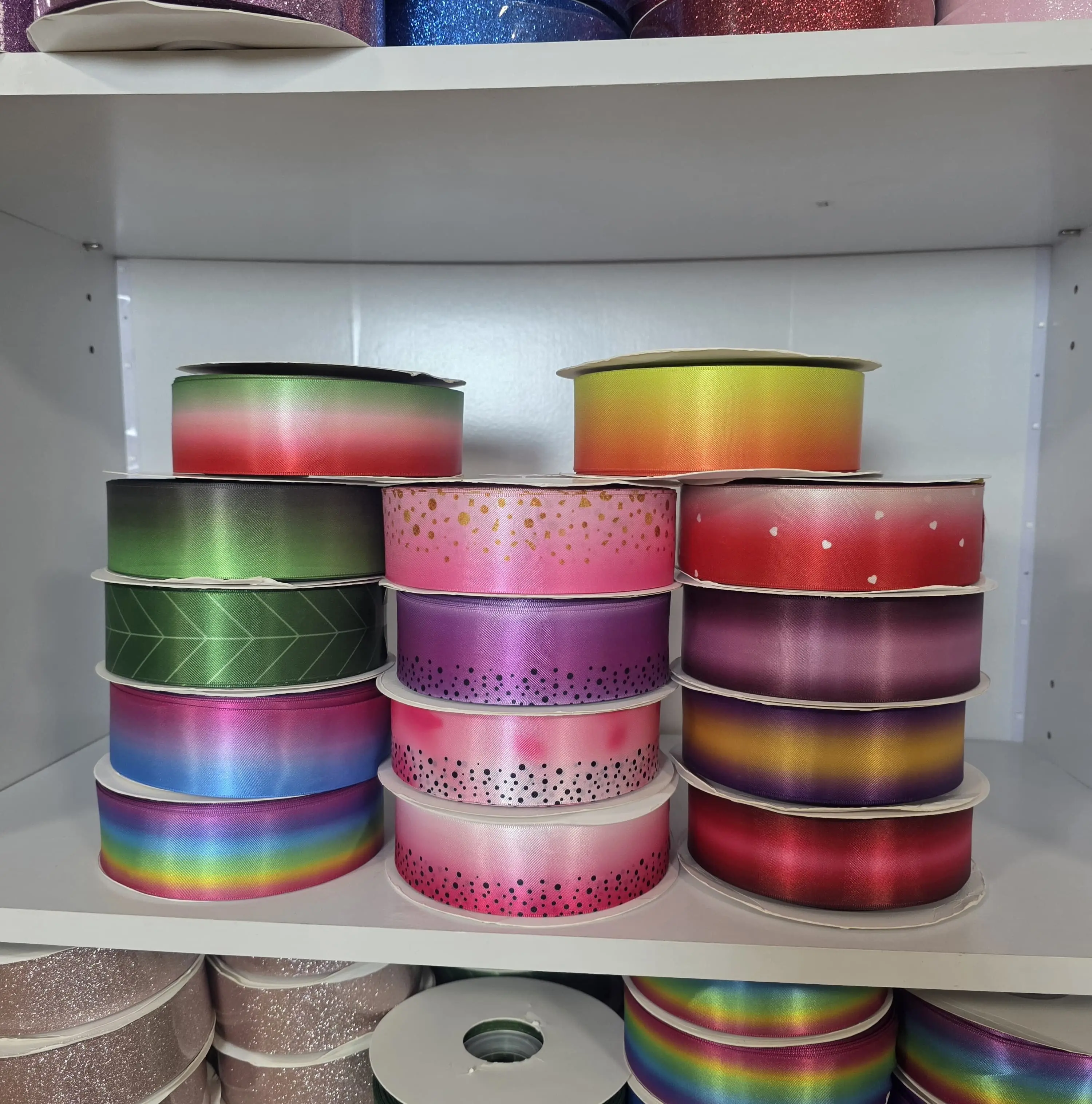 Decorative Ribbon Gifts & Wrapping Satin Ribbon - 50yd, 4cm (2.5in) Wide, Beautiful Printed & Ombré Designs, Ombré Prints, Ideal for Creative Gift Packaging, Office Stationery, DIY Crafts, 2.5” Wide, Beautiful Printed And Ombré Designs