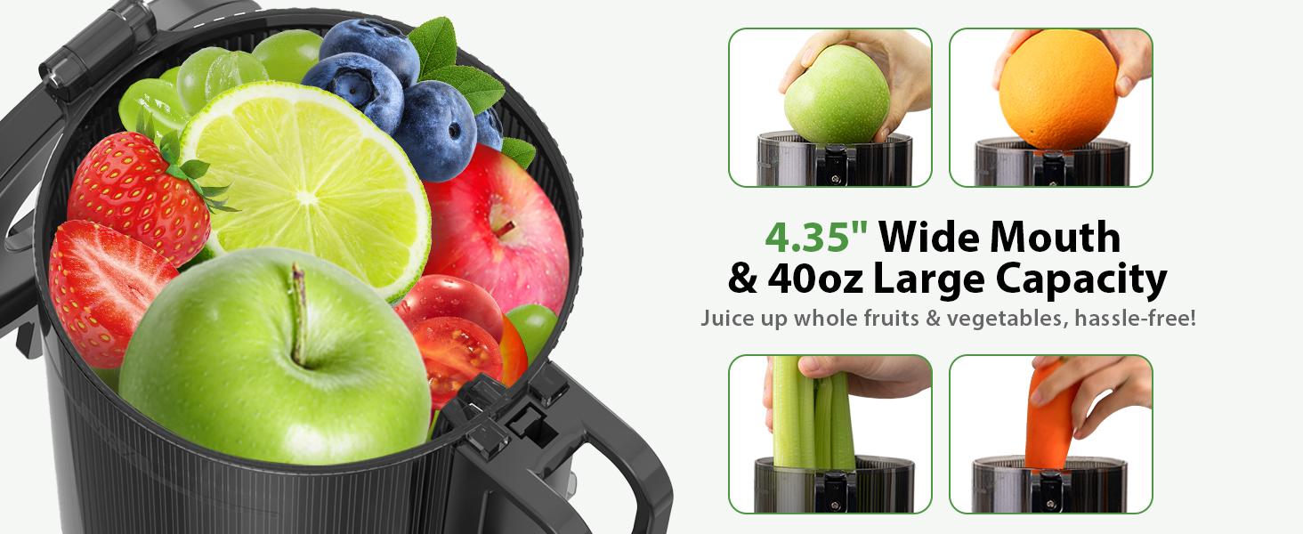 Cold Press Juicer, Hands Free,Juicer Machines with 13.67 inch Circ Feed Chute, Whole Fruit juicer, Juice Extractor for Vegetable and Fruit, High Juice Yield, Easy to Clean with Brush, Ice Fruit, Smart recipes App,2-year warranty