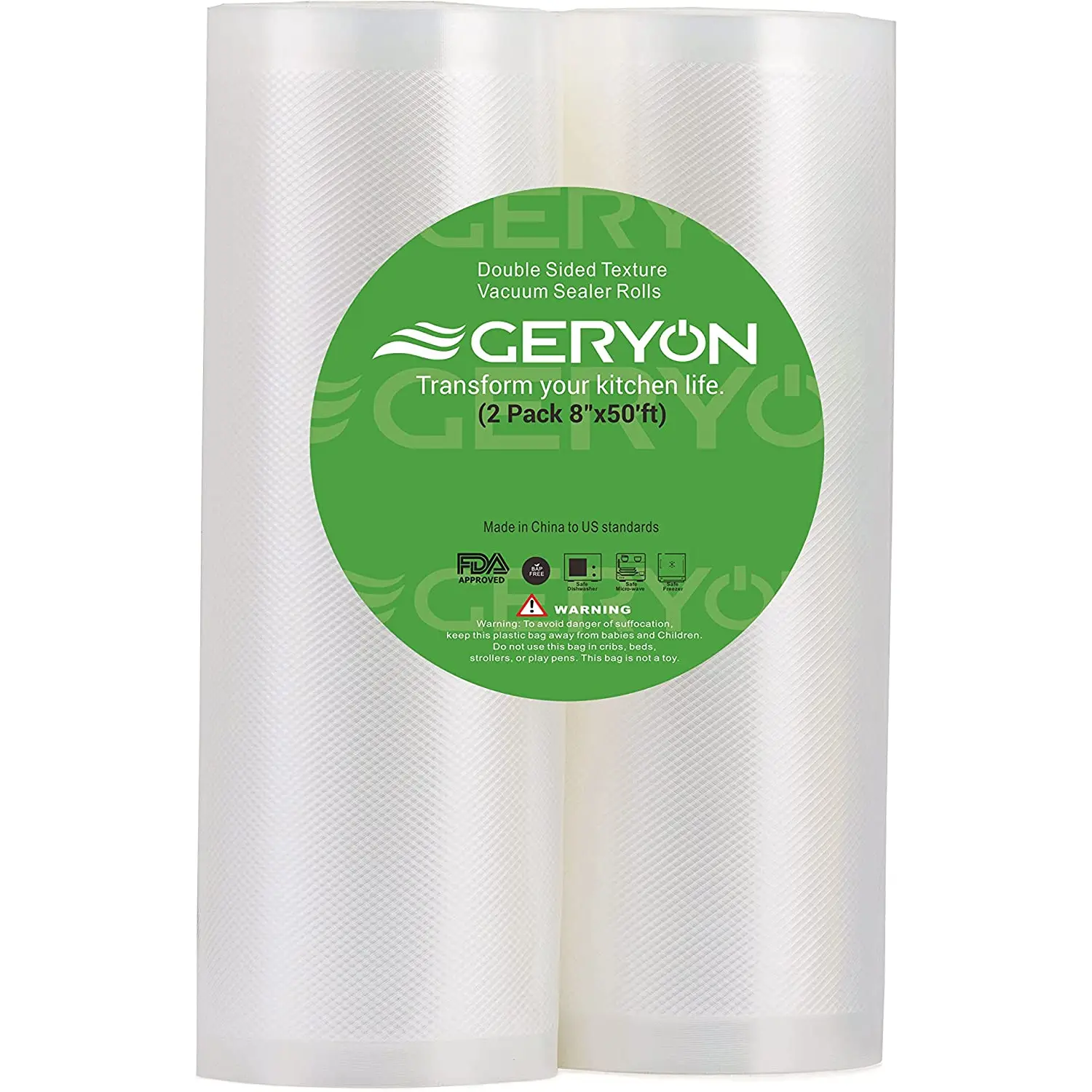 GERYON Vacuum Sealer Rolls, 2 Packs 8" X 50' Food Vacuum Sealer Bags Rolls Work with All Brand Food Sealer Machine Geryon