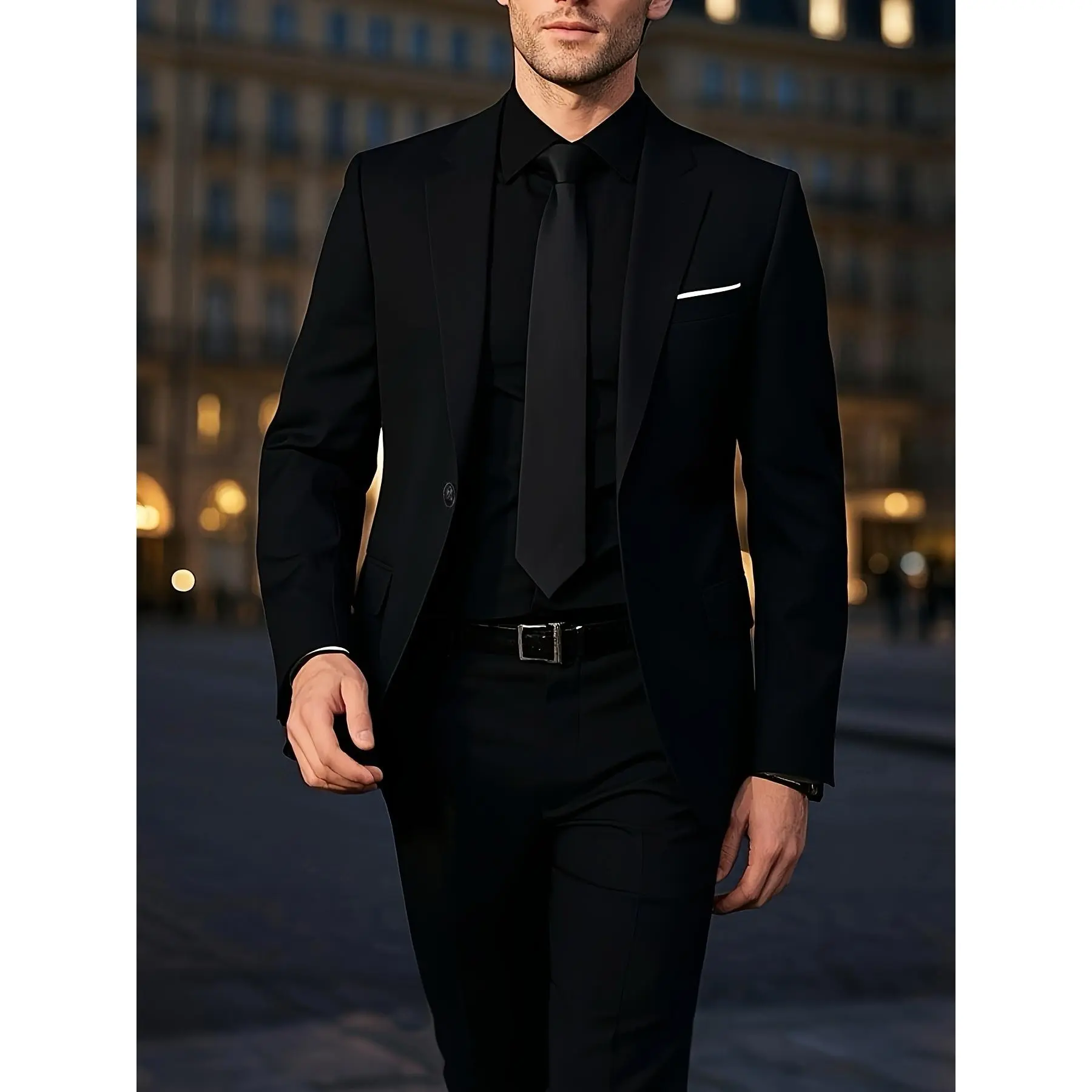 Men's 2-Piece Chic Fitted Plain All-Season Formal Suit - Button-Front Long Sleeve Jacket, Trousers for Weddings, Formal Dinners