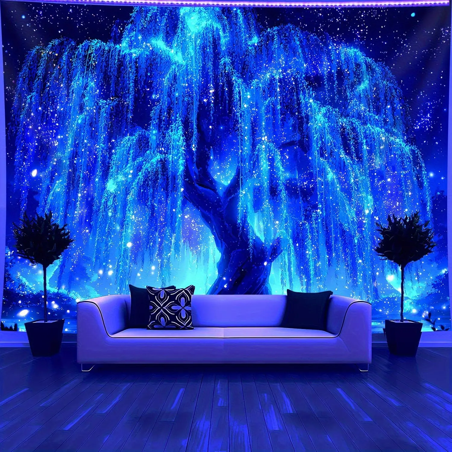 Fluorescent Star-Shaped Life Tree Tapestry, Classic Watercolour Home Inspo Decor, Large Retro Hanging Fabric for Bedrooms-Living Rooms, Animal-Themed Indoor Gift for Bachelorette Parties, Family, Animals