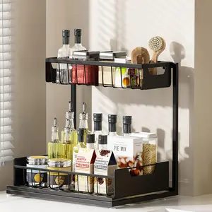 2 Tier Under Sink Organizers Storage Sturdy MetalSlide Out Kitchen Cabinet Spice Rack BathroomOrganizer snack drawer Rack Rustproof BoardDurable easy to install perfect size Great valuesturdy classy Organiser