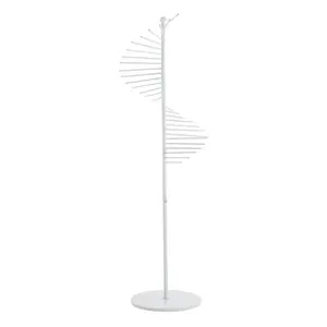 Multi Purpose Freestanding Display Stand White Iron with Hanging Rods for Scarves Ties Towels Jewelry Bags Clothes Home or Store Organization