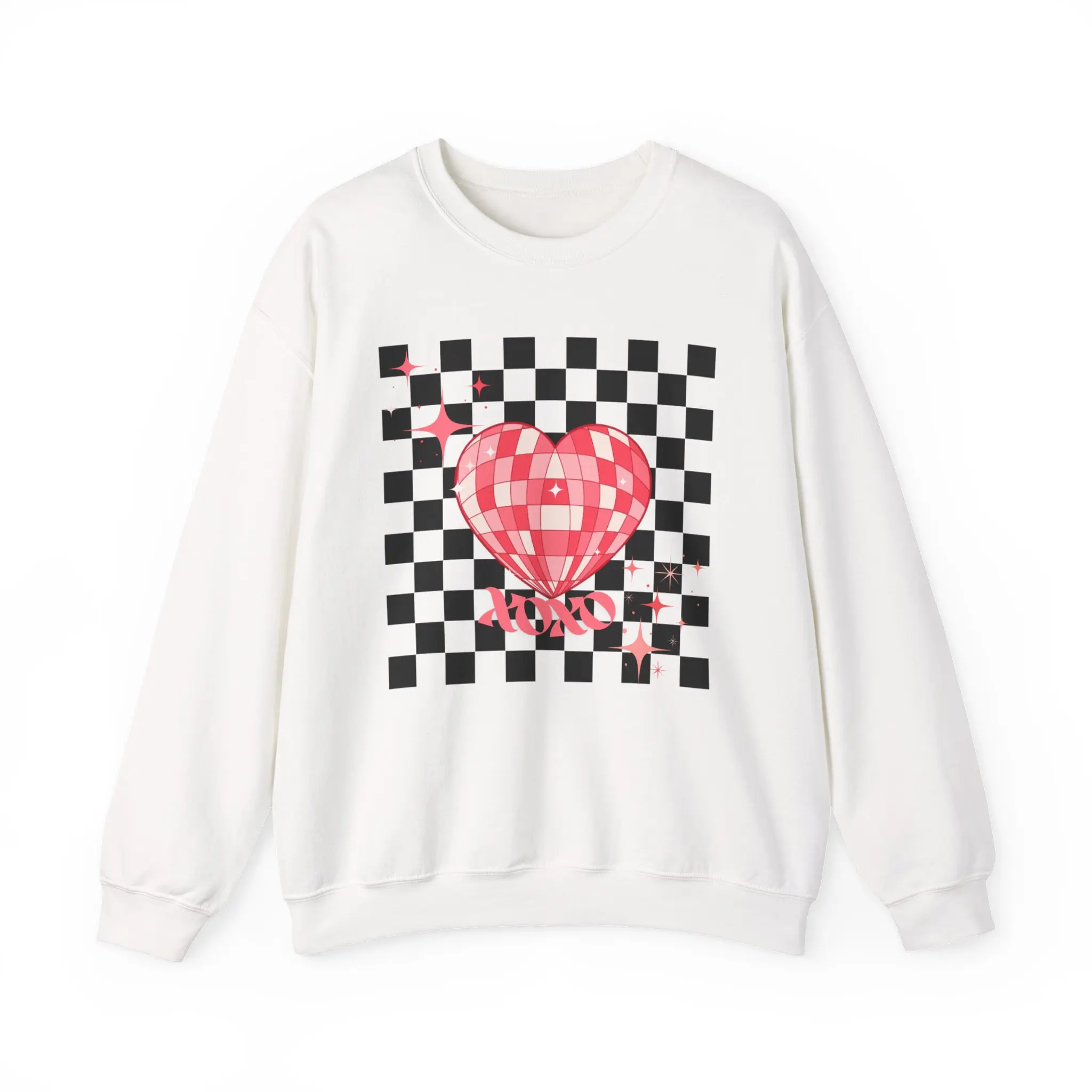 Pink Checkered Heart 'XOXO' Sweatshirt | Checkerboard Heart Valentines Crewneck