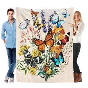 Butterfly Blanket Beautiful Butterfly Throw Blanket Ultra Soft Flannel Vintage Botanical Butterflies Blanket Gifts for Kids Adults 50"X40", Printed on One Side with a Plain White Back, Halloween Thanksgiving Christmas Gift