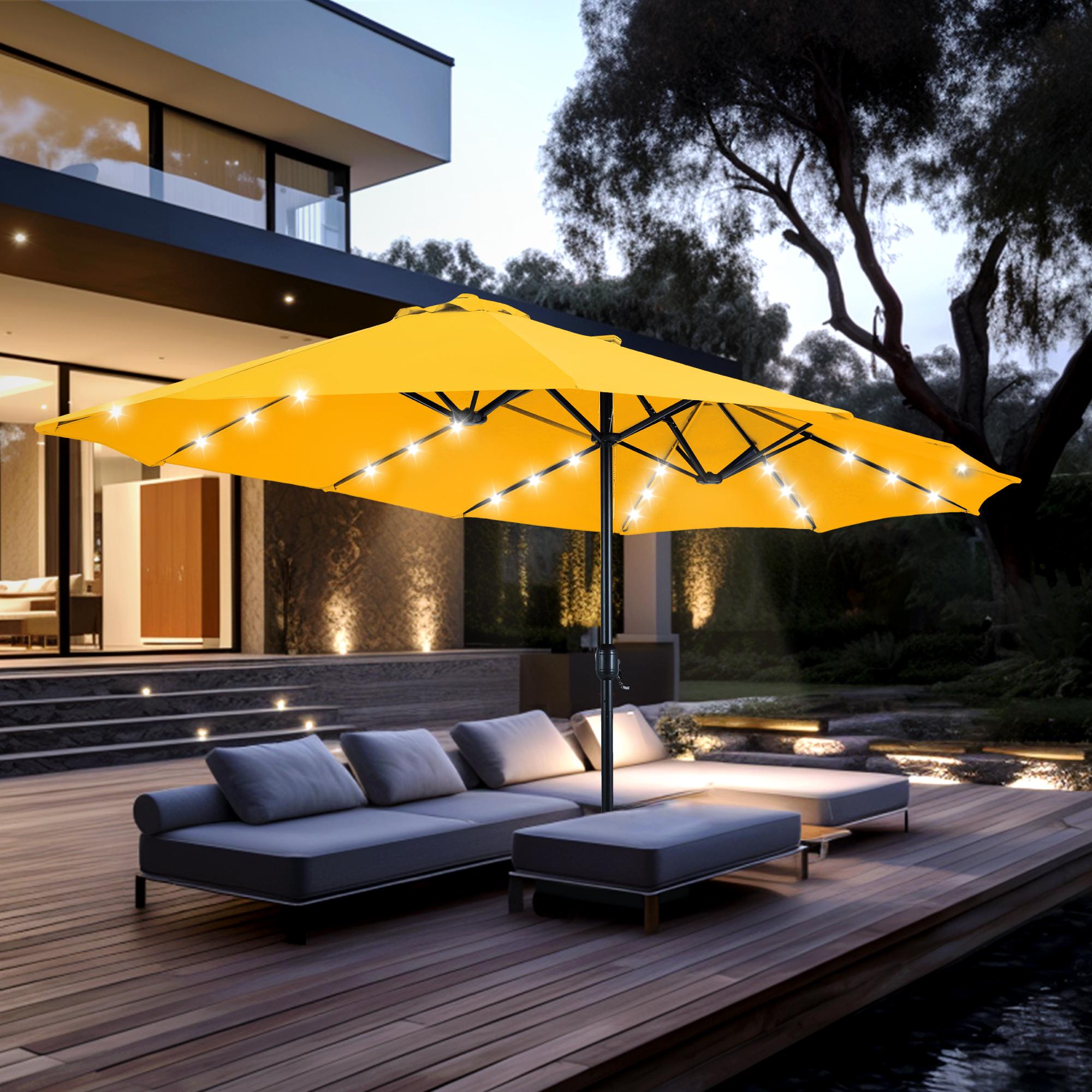 [LED Light] Phivilla Home 15ft Large Outdoor Patio Umbrella with Base – LED Light Option, Double-Sided, Crank Handle, Waterproof