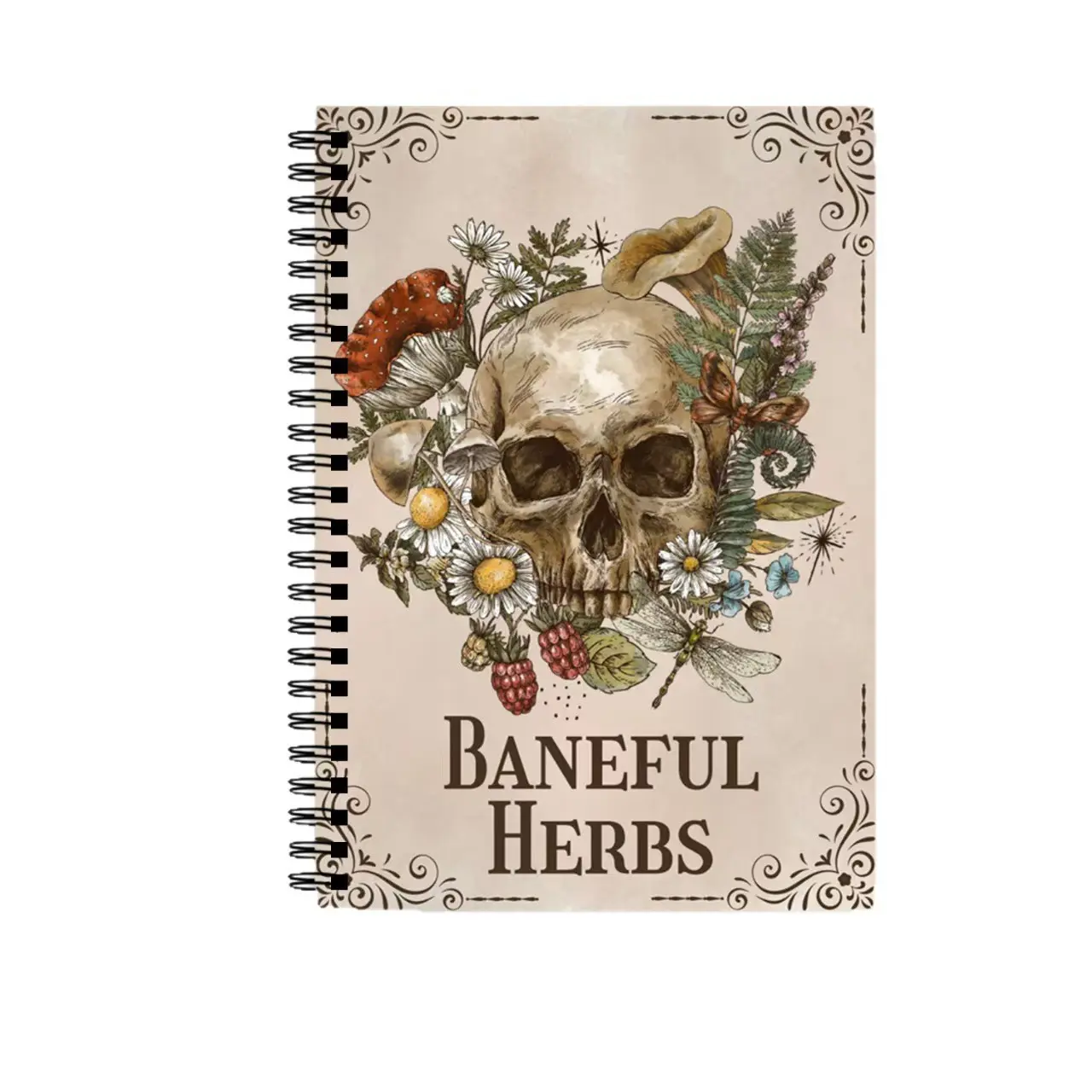 Gothic Skull & Mushroom Magic Notebook, Poison Ivy Witchcraft Journal, Ideal for Spell Notes & Rituals, Mystical Diary Book, Curated Stationery