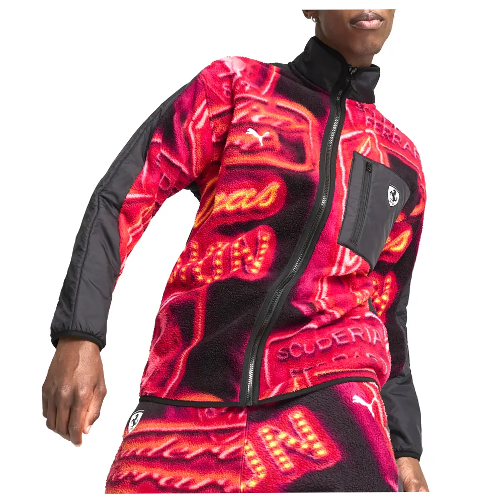 PUMA Mens Scuderia Ferrari Race Neon Energy Polar Fleece Jacket Athletic Outerwear Casual - Black