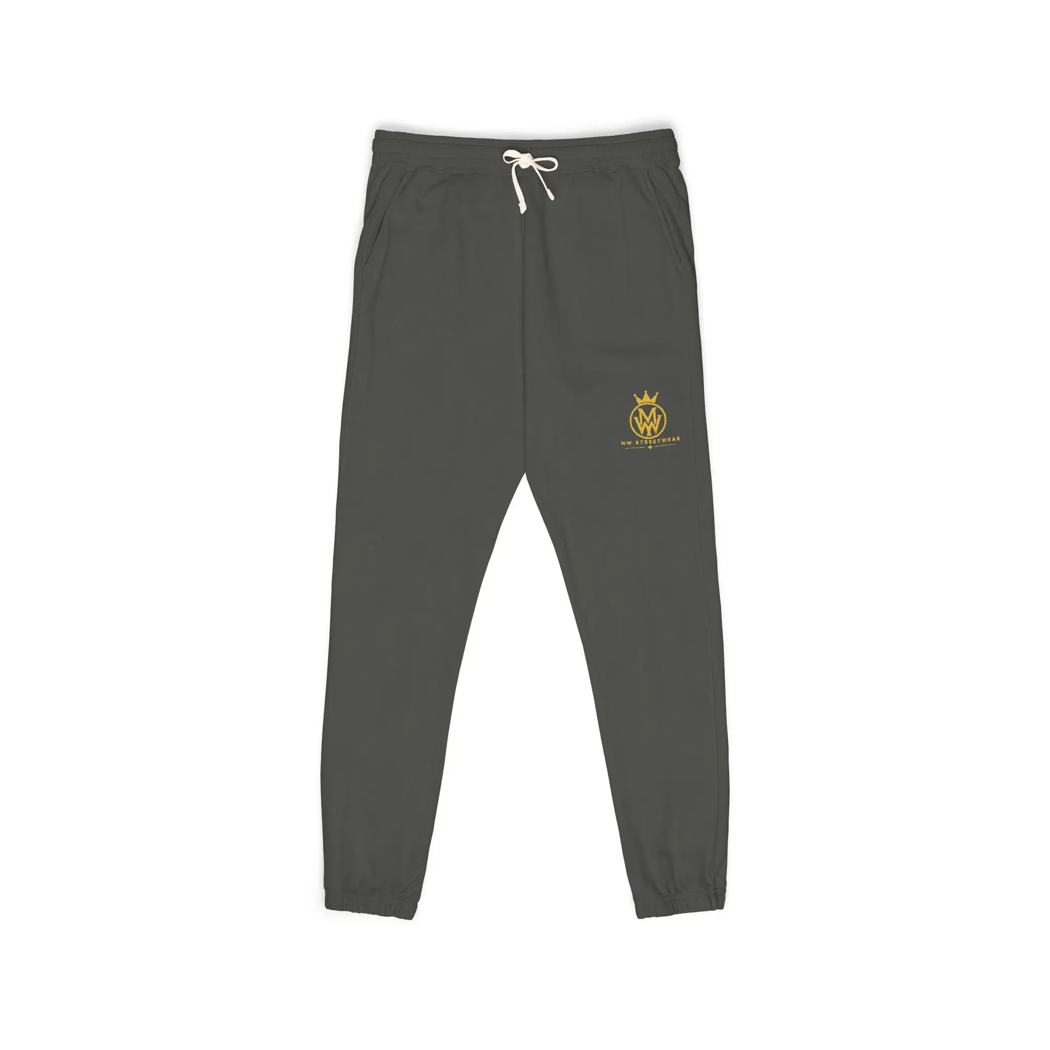 Ember Crest Sweatpants — Garment-Dyed Fleece Joggers with Sun Emblem