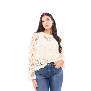 ALB Exclusive Crochet Into The Night Women's Textured Long Sleeve Top