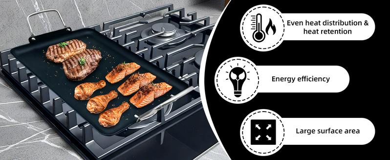 SmartCook Double-Burner Comal & Griddle Pan for Stove Top - Grill Pan with Utensils Set, Perfect para Torillas