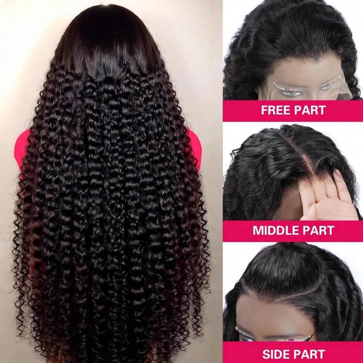 38 40 Inch 180% Density Deep Wave Lace Front Wigs Human Hair 13x4 HD Lace Front Wigs Human Hair Glueless Pre Plcked Curly Human Hair Wig For Women With Baby Hair Wet And Wavy Wig Natural Color