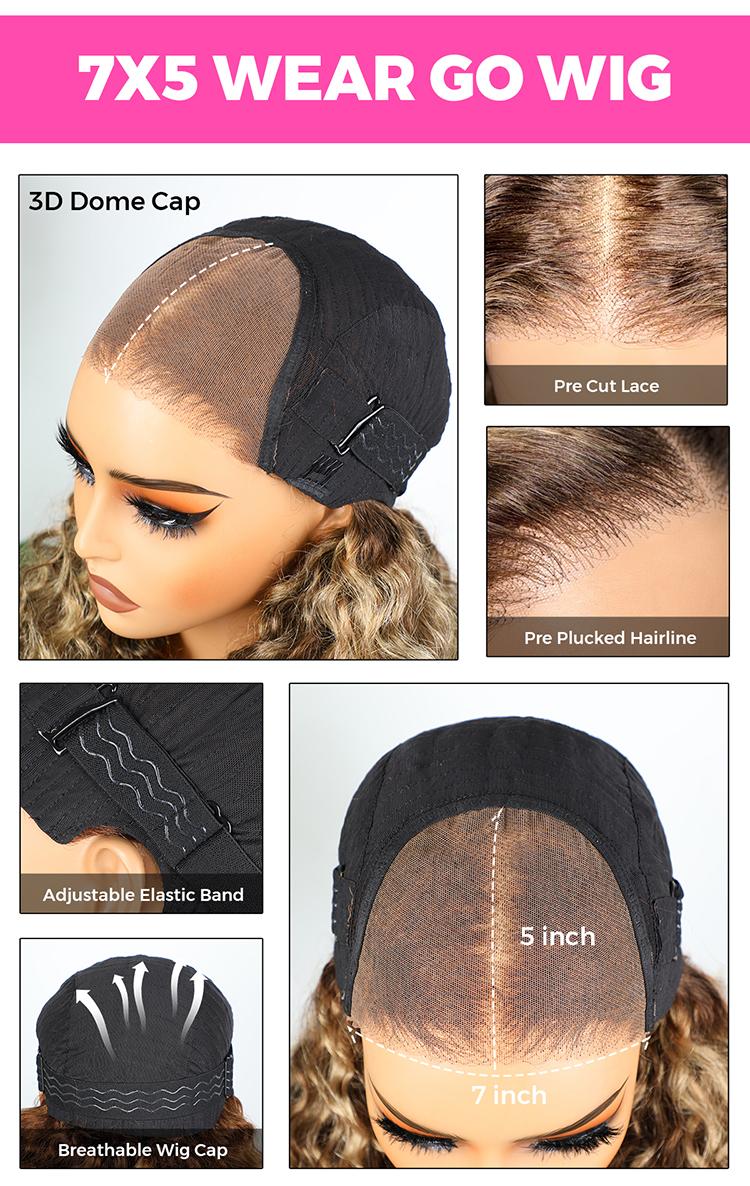 CurlyMe 4/27 Highlight Color Kinky Curly Ombre Hair Pre-cut 7x5 Lace Wear Go Glueless Human Hair Wigs Pre-plucked Outdoorfun