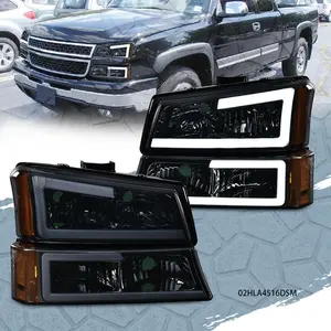 CROSSDESIGN Fit For 2003-07 Silverado/Avalanche LED DRL Smoke Headlights Amber Signal Light