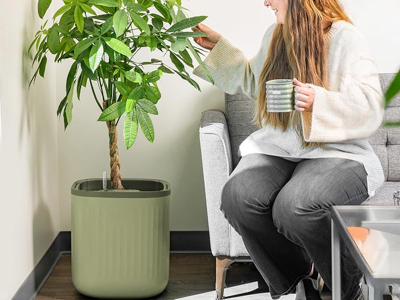 Vego Garden Self-Watering Pots for Indoor Plants with Built-In Water Gauge & Rolling Casters - Modern Decorative Planters for Beginners & Easy Care