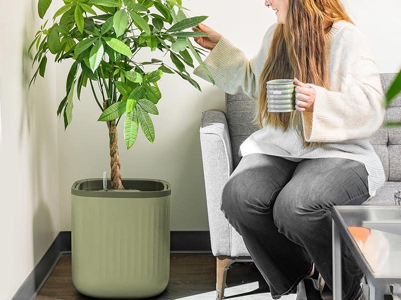 Vego Garden Self-Watering Pots for Indoor Plants with Built-In Water Gauge & Rolling Casters - Modern Decorative Planters for Beginners & Easy Care