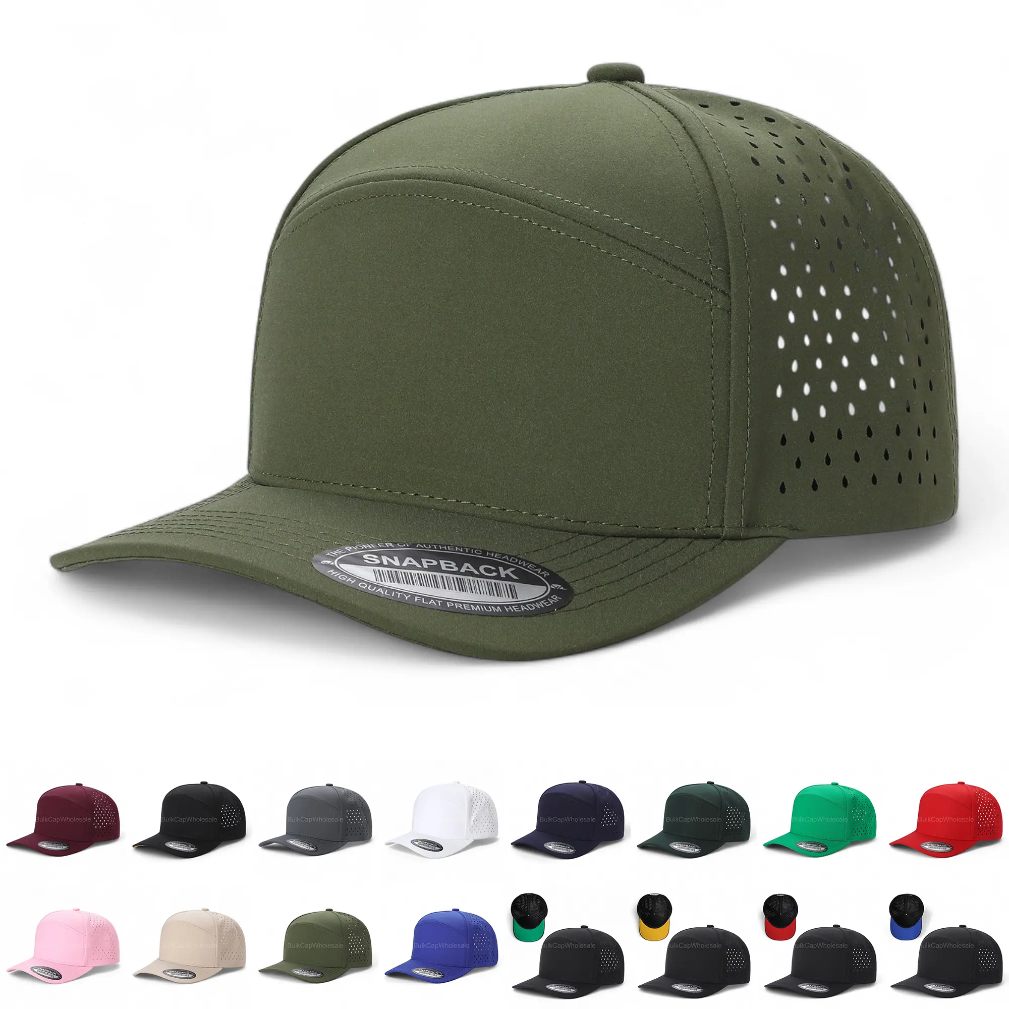 Men's 7-Panel Waterproof Cotton Snapback Hat - Breathable Outdoor, Adjustable Streetwear for Casual Outfits, Fashionable Cap with Laser Vents, Cotton Blend Fabric, Breathable Outdoor Hat, Adjustable Streetwear Hat, Casual Outfits Cap
