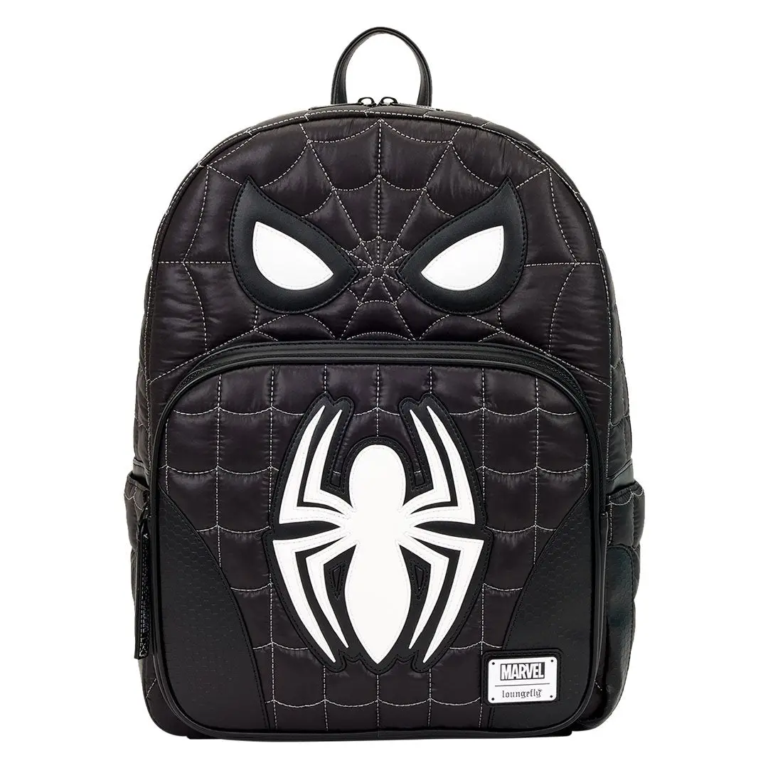 Loungefly Marvel Black Suit Spider-Man Quilted Cosplay Backpack - Large Nylon Stylish Daypack for Back to School