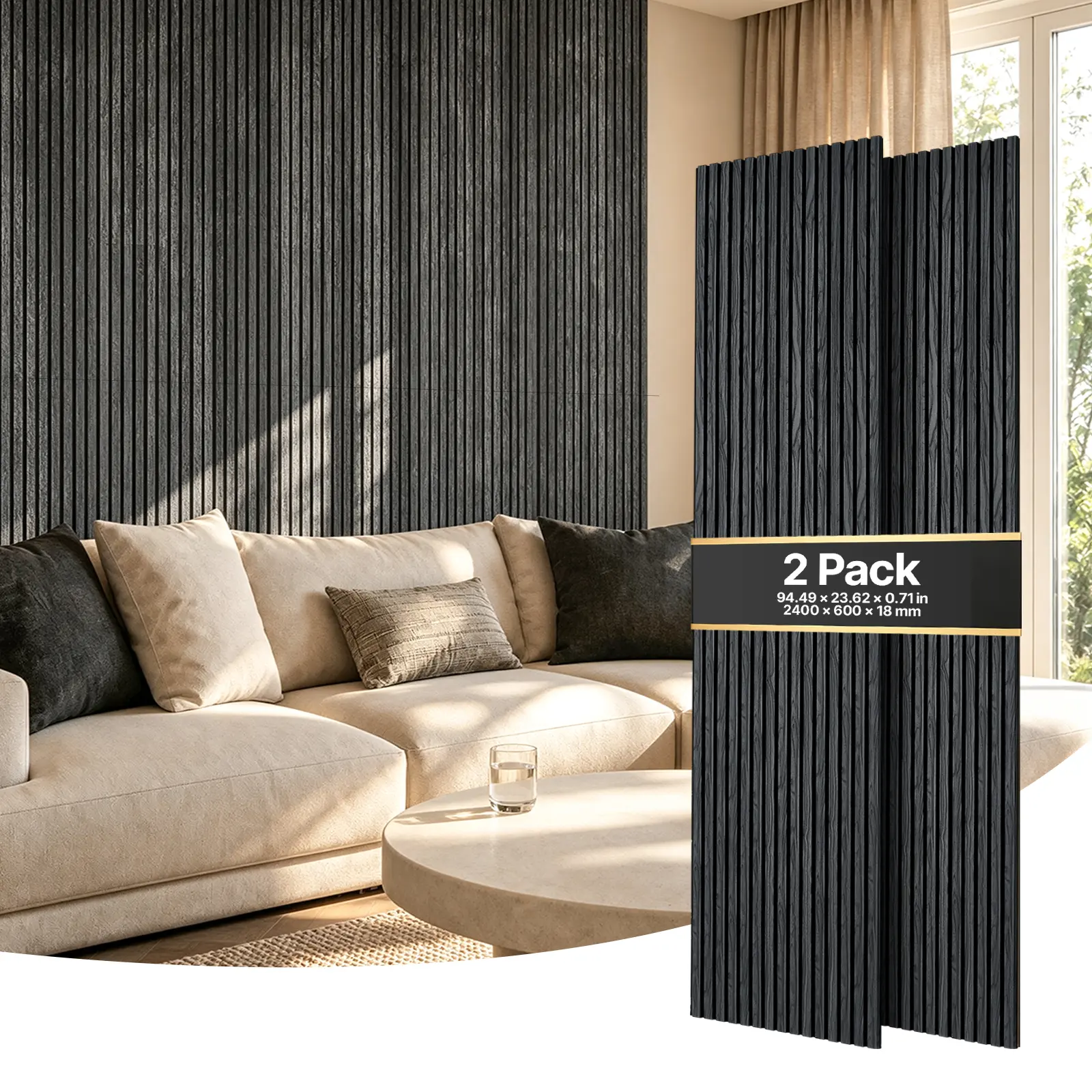 VEVOR Wood Wall Panels, 94.5 x 23.6 inches, Acoustic Slat Panels, Black Oak, Sound Absorbing for Living Rooms, Bedrooms, Offices, Studios, Interior Wall Decor, MDF & PET Construction, Screw Kit, 2-Pack#BacktoSchool