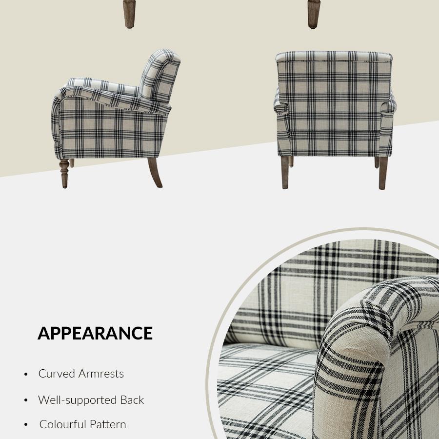 HULALA HOME Sadie Plaid Armchair Modern Accent Upholstered Chair with Solid Wood Legs for Living Room Bedroom Studio Comfy Armchair with High-Density Foam Filling and Tartan Pattern - Lounge