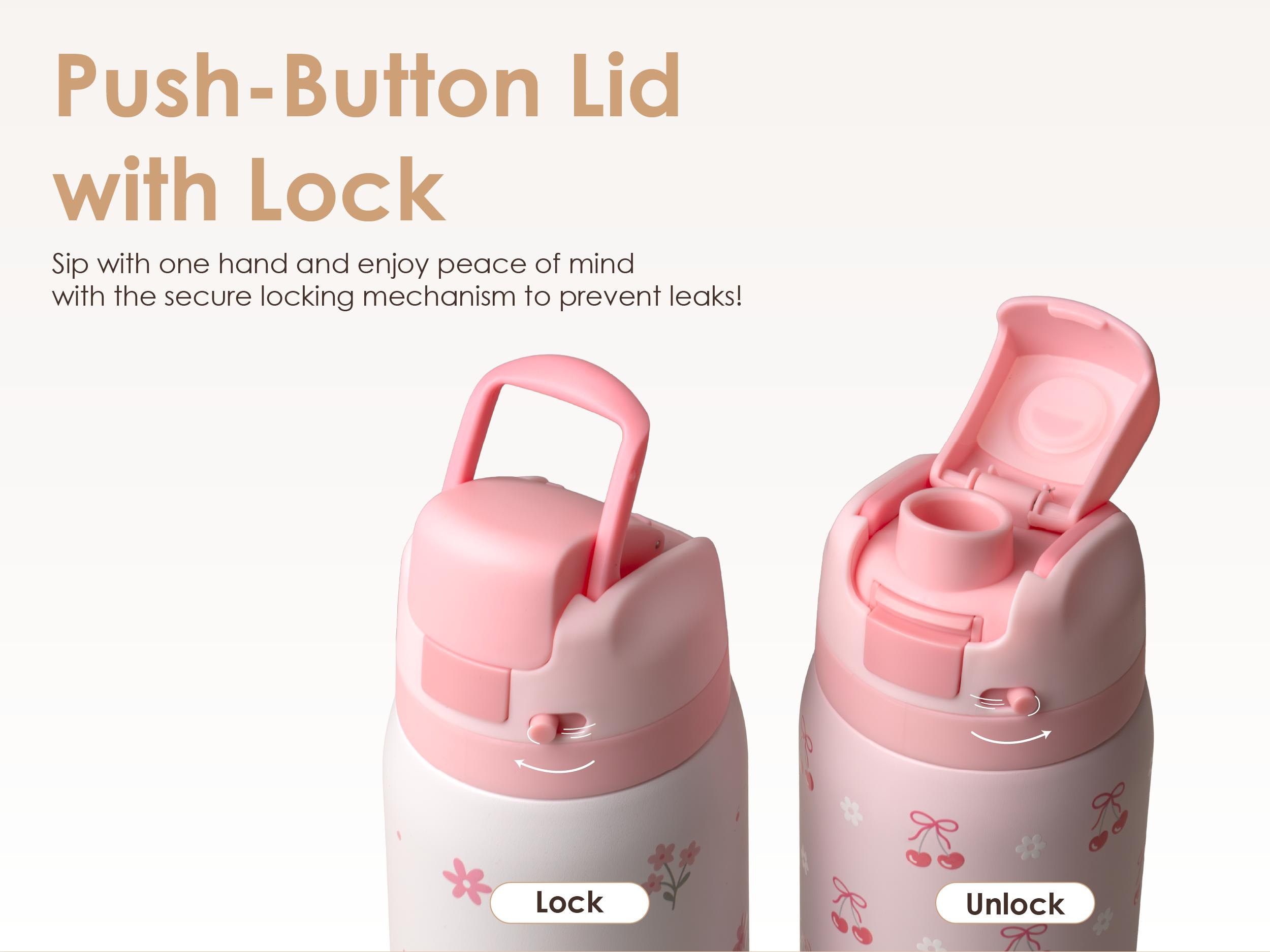 SANDJEST 32oz Insulated Stainless Steel Water Bottle Push-Button Lid, 100% Leak-Proof Drinkware, Perfect for Travel, Spring Gift for Her, Mother's Day